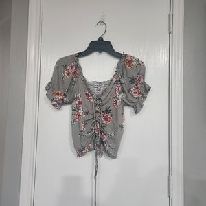 Almost Famous Gray Floral Crop Top